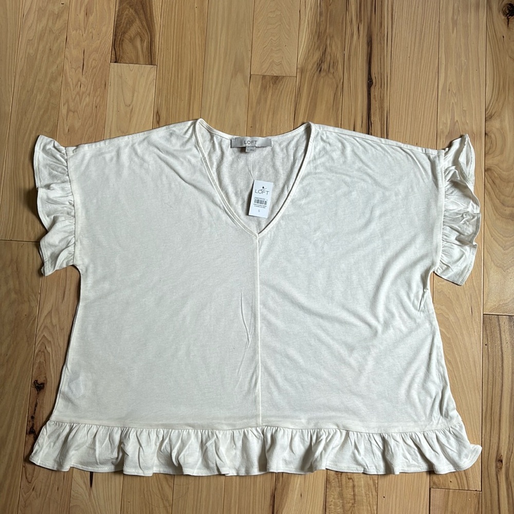 LOFT Women's Cream Ruffle Sleeve Top